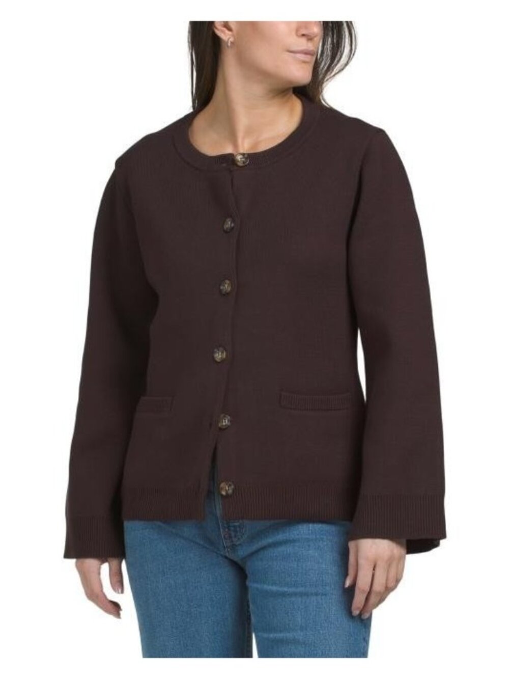 Elie Tahari NWT Crew Neck Button Cardigan Size M Ribbed Trim Pockets